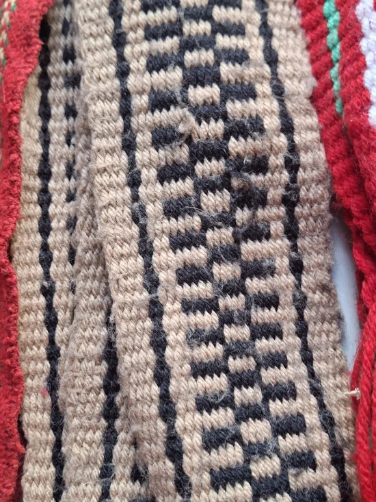 Lot Of 6 Handwoven Striped Sashes Red, Beige, Black, Green Metis Voyageur Ethnic - Picture 4 of 8